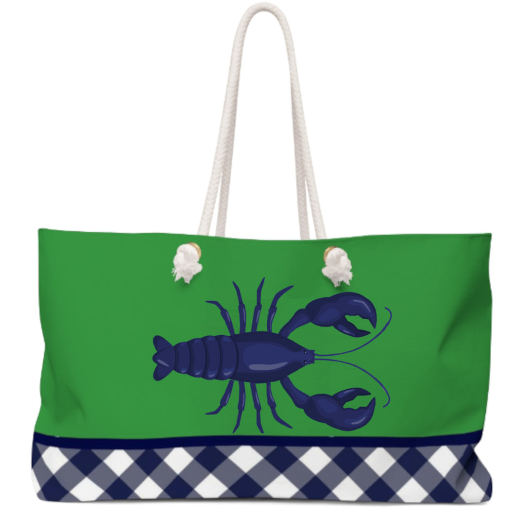 Rope Handle Tote Bag - Green Gingham Whale