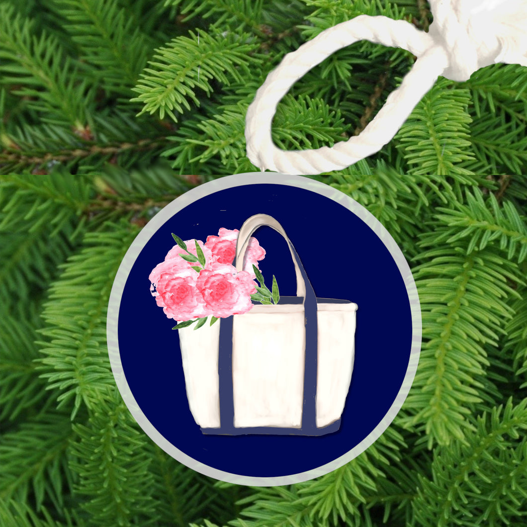 Christmas Ornament -  Canvas Tote with Peonies