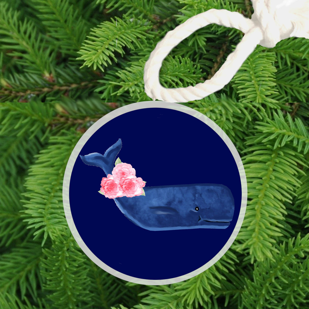 Christmas Ornament -  Whale with Peonies