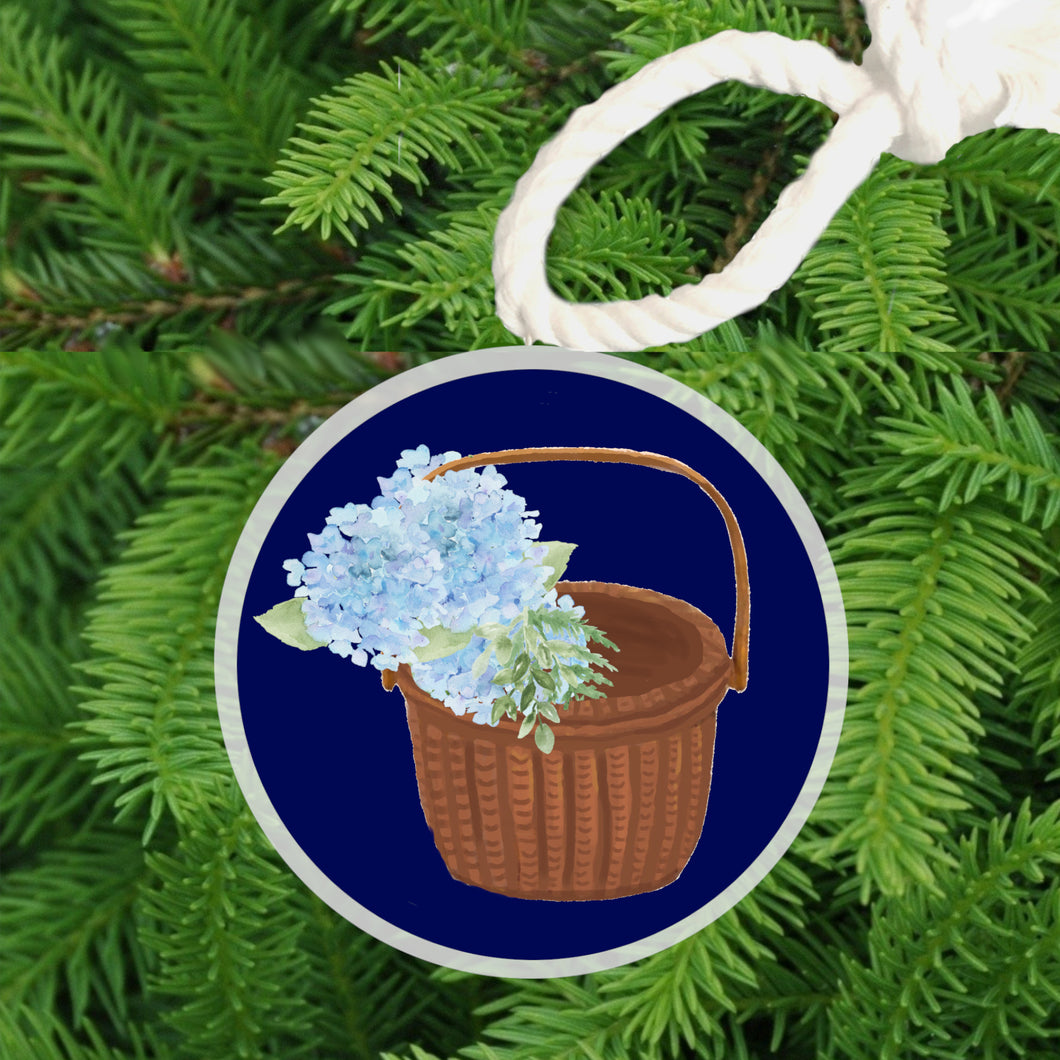 Christmas Ornament -  Nantucket Basket with Hydrangeas