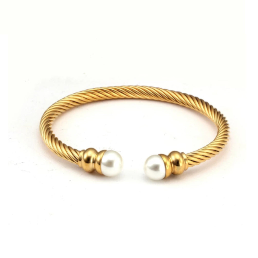 Gold Twist Pearl Cuff Bracelet