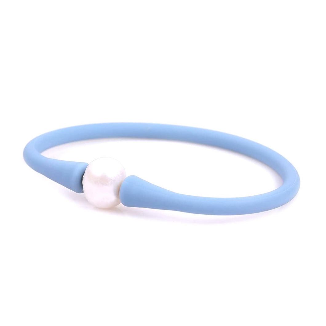 Silicone Beach Bracelet with Freshwater Pearl - Baby Blue