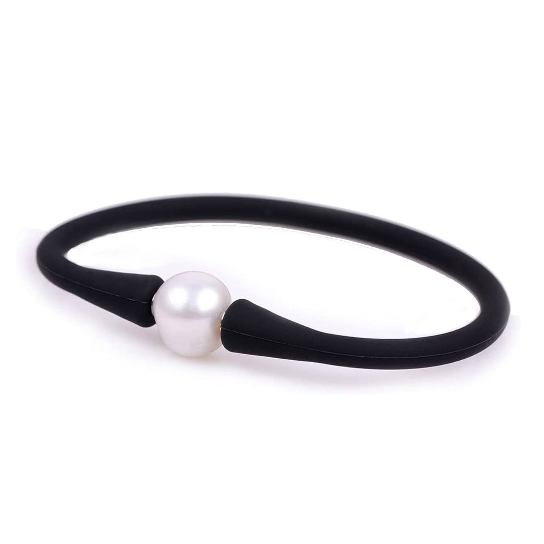 Silicone Beach Bracelet with Freshwater Pearl - Black