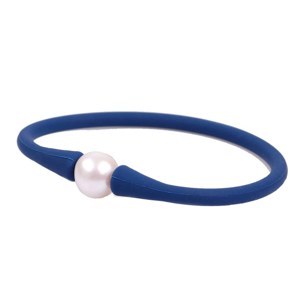 Silicone Beach Bracelet with Freshwater Pearl - Navy