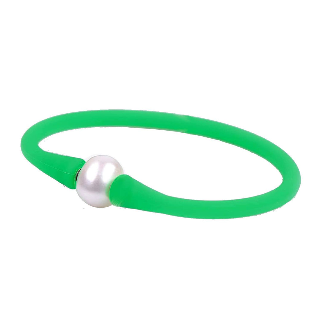 Silicone Beach Bracelet with Freshwater Pearl - Green