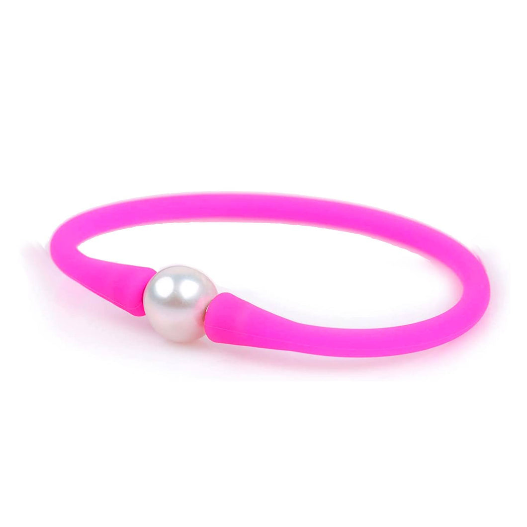 Silicone Beach Bracelet with Freshwater Pearl - Hot Pink