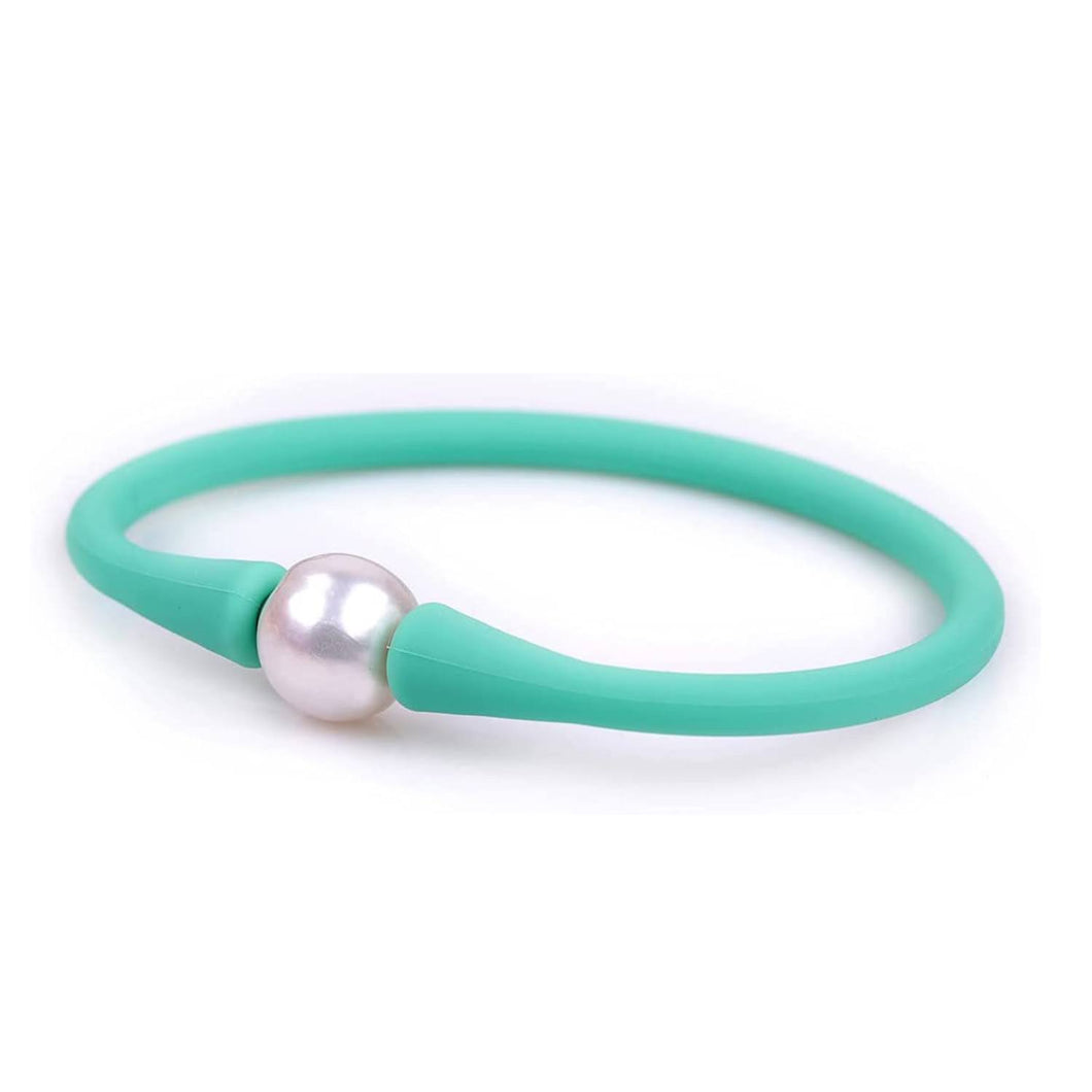 Silicone Beach Bracelet with Freshwater Pearl - Mint