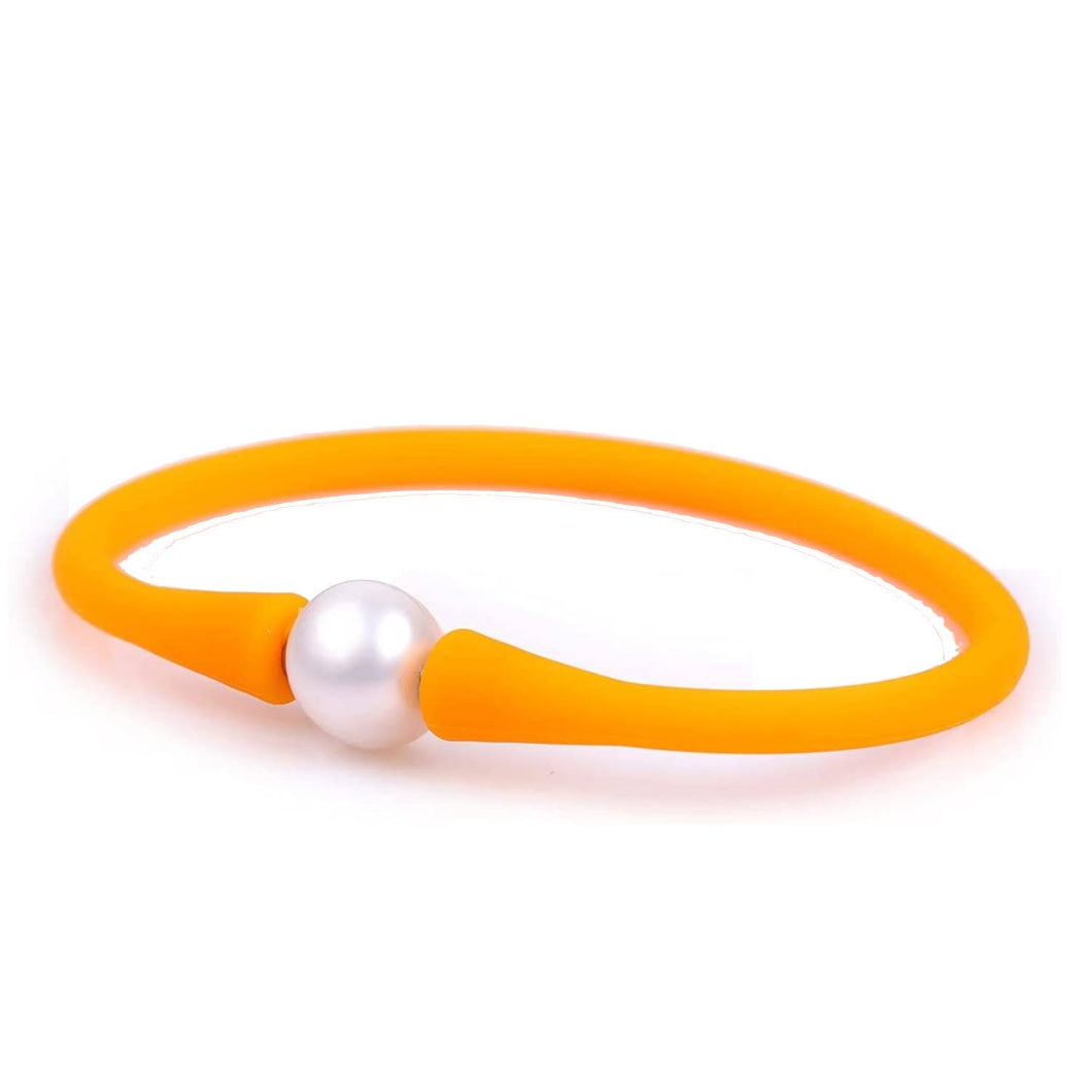 Silicone Beach Bracelet with Freshwater Pearl - Orange
