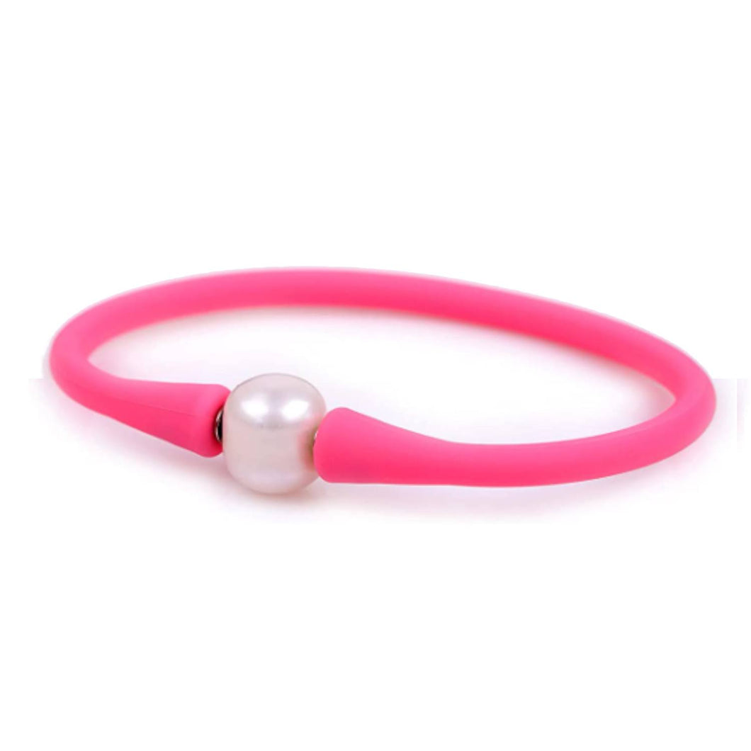 Silicone Beach Bracelet with Freshwater Pearl - Pink