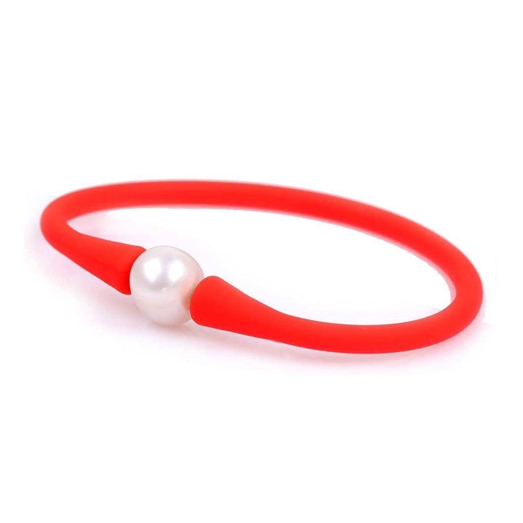 Silicone Beach Bracelet with Freshwater Pearl - Red