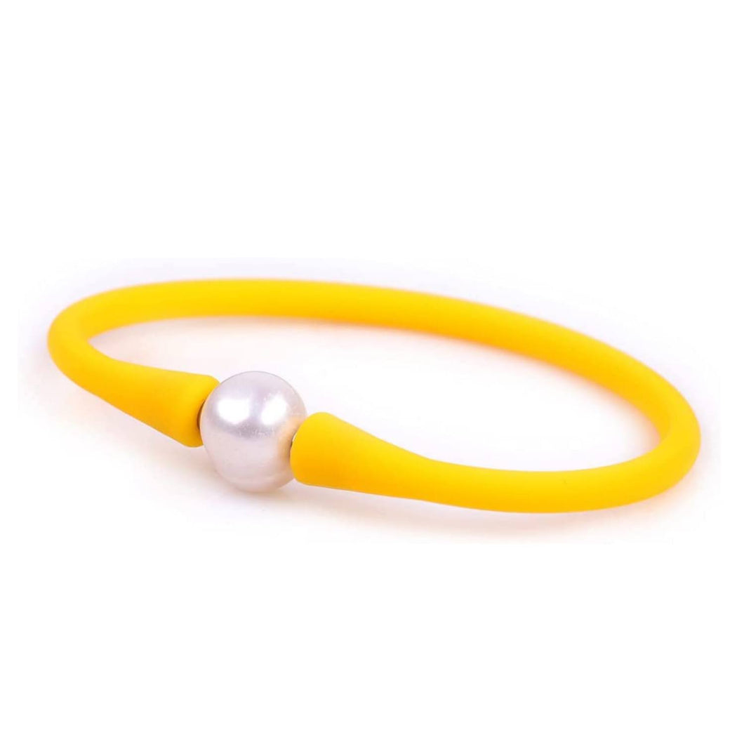 Silicone Beach Bracelet with Freshwater Pearl - Yellow