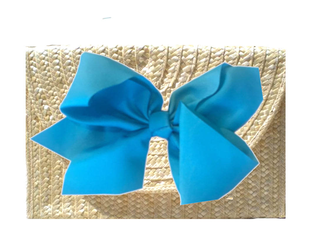 The Vineyard Straw Clutch with Turquoise Bow - Interchangeable