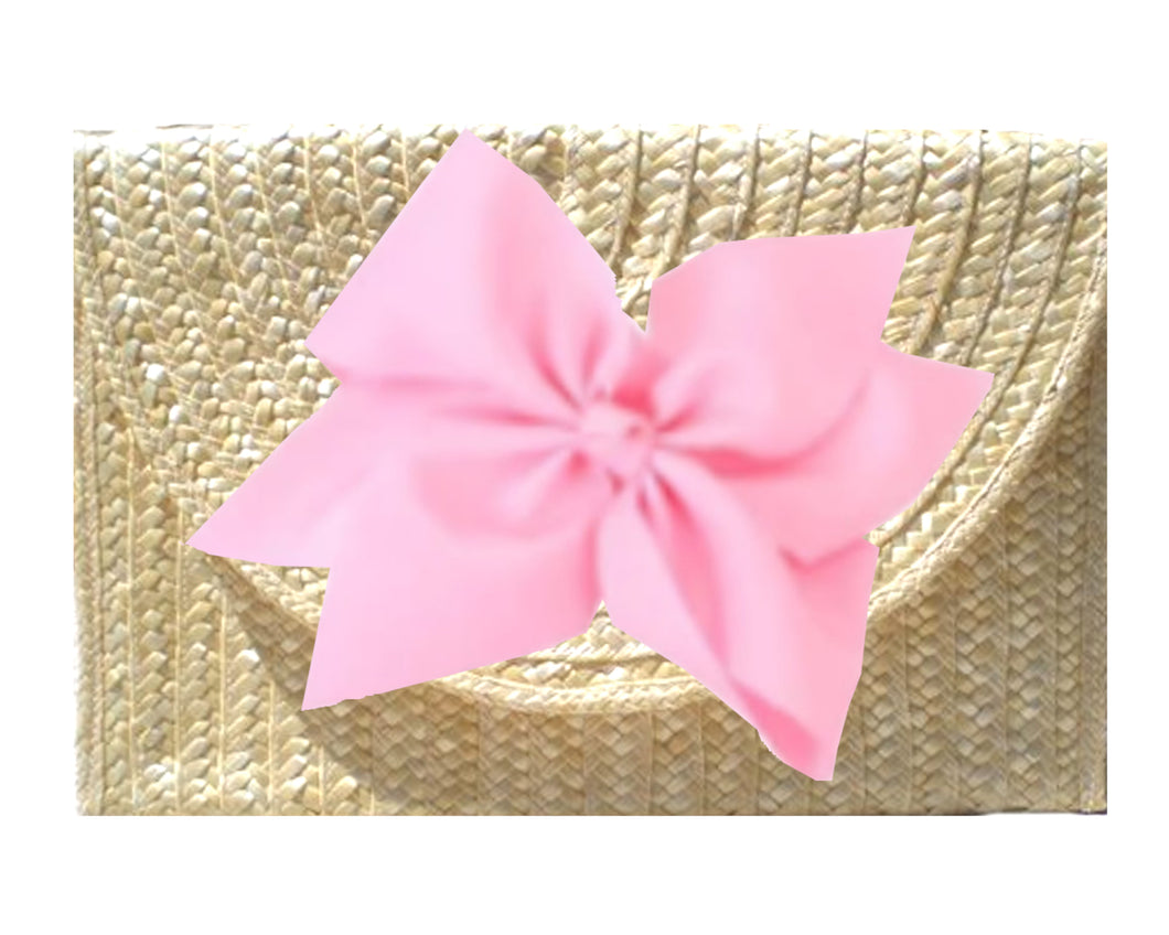 The Vineyard Straw Clutch with Light Pink Bow - Interchangeable