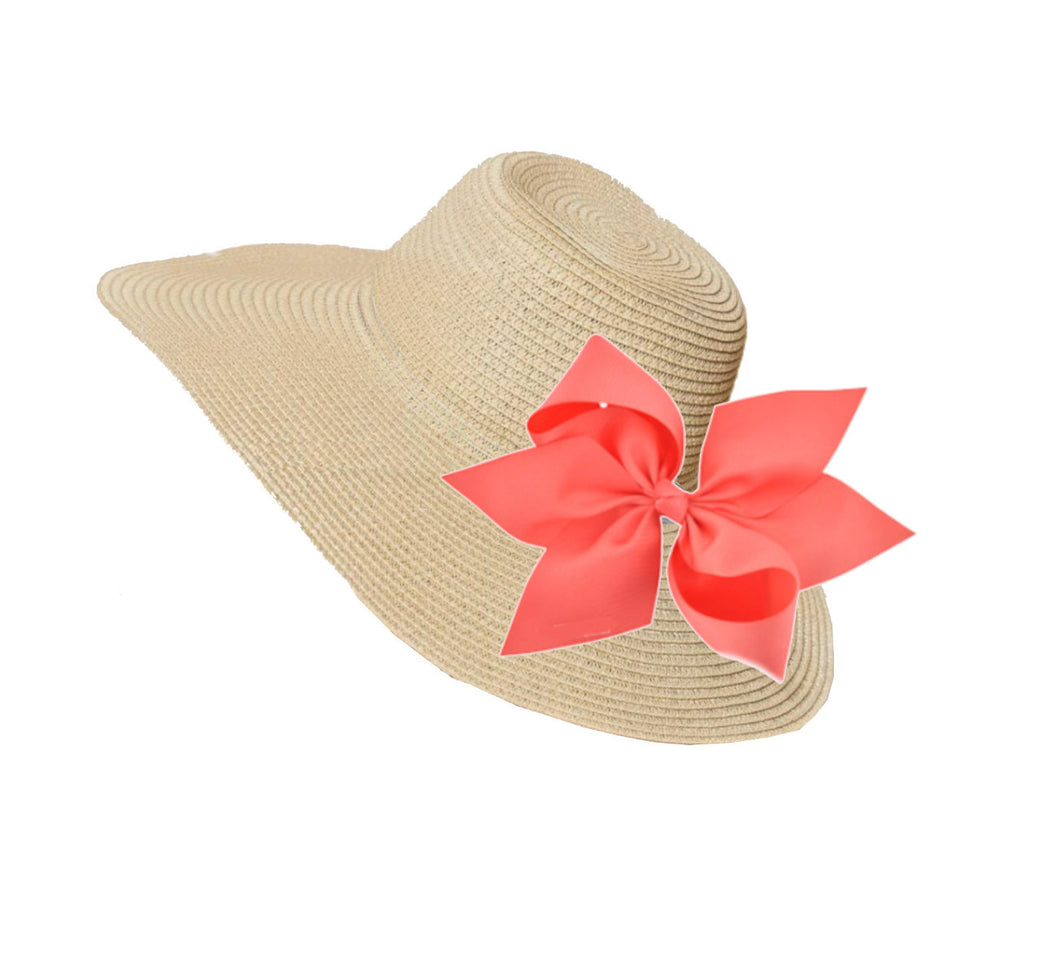 Straw Hat With Coral Interchangeable Bow
