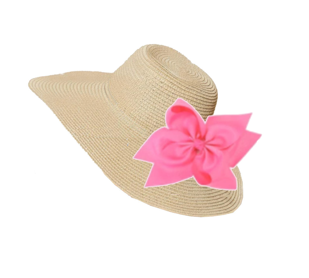 Straw Hat With Hot Pink Interchangeable Bow