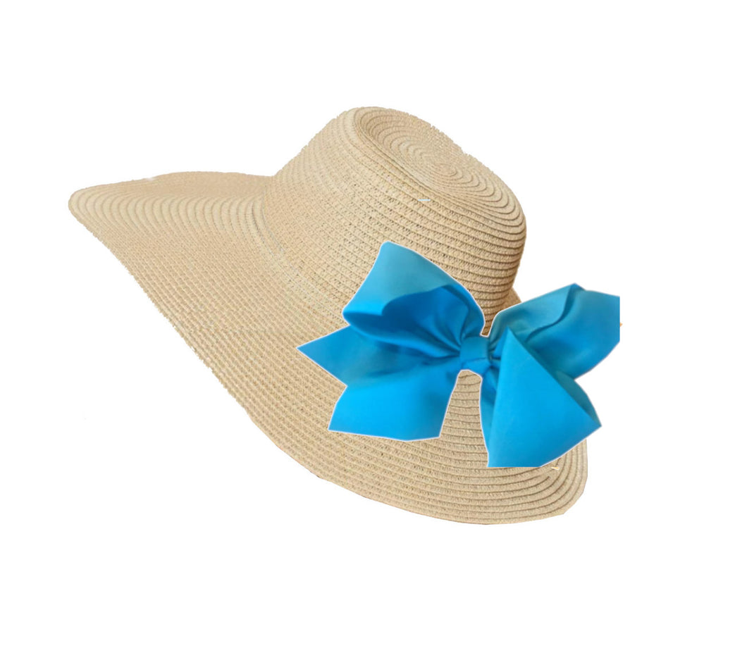 Straw Hat With Turquoise Interchangeable Bow