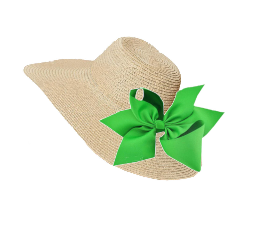 Straw Hat With Green Interchangeable Bow