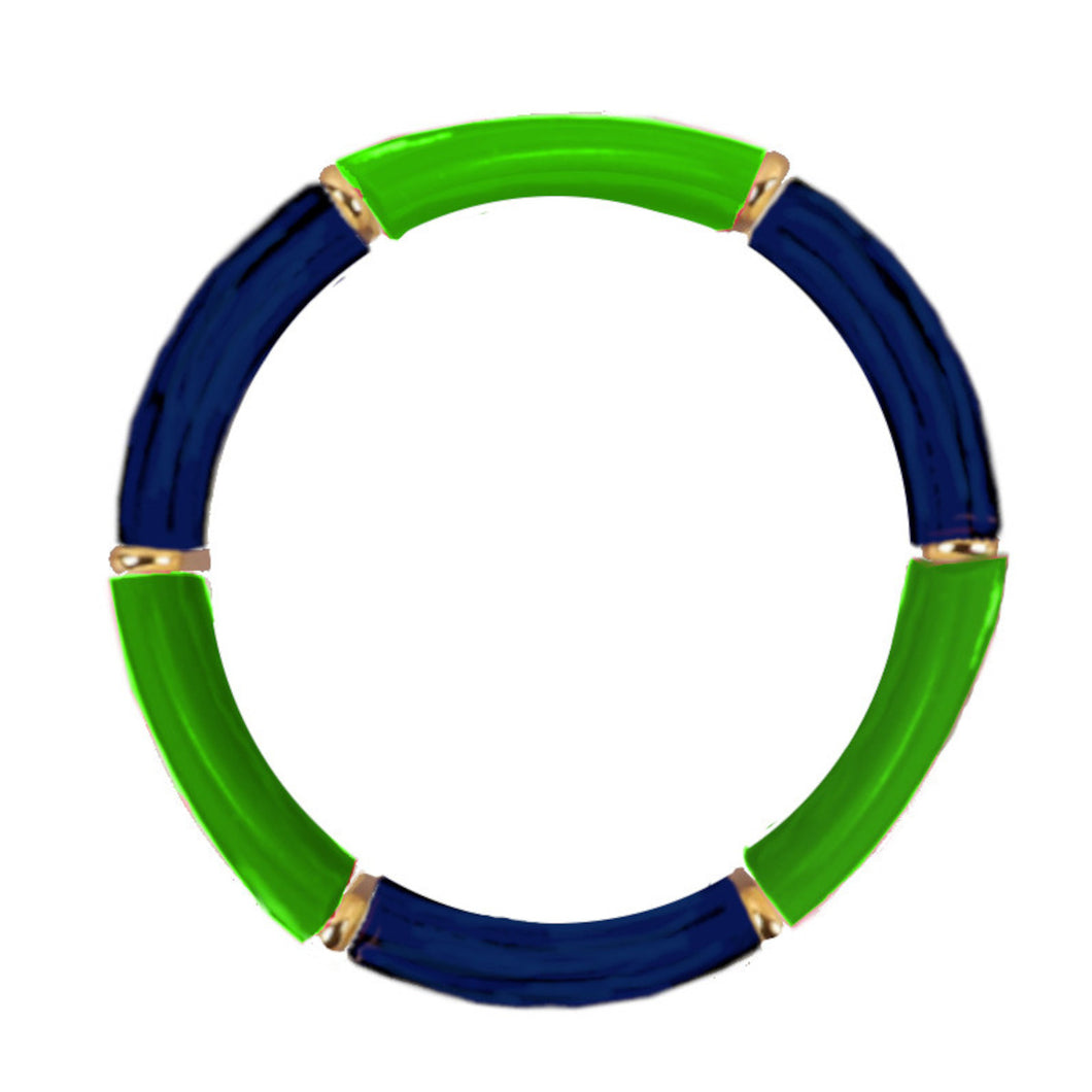 Thin Acrylic Tube Bracelet - Navy and Green