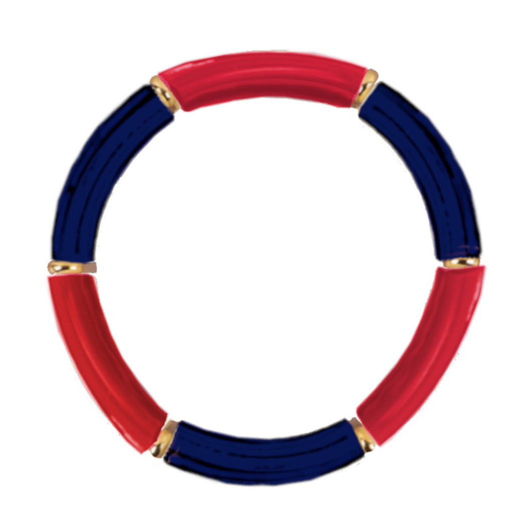 Thin Acrylic Tube Bracelet - Red and Navy