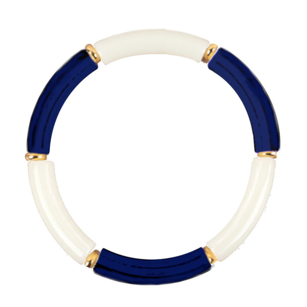 Thin Acrylic Tube Bracelet - Navy and White