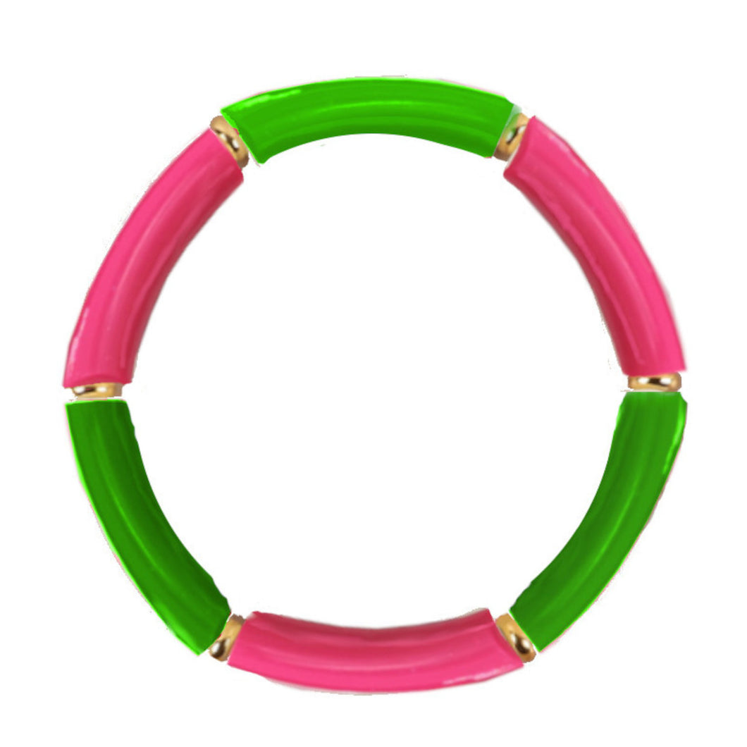 Thin Acrylic Tube Bracelet - Pink and Green