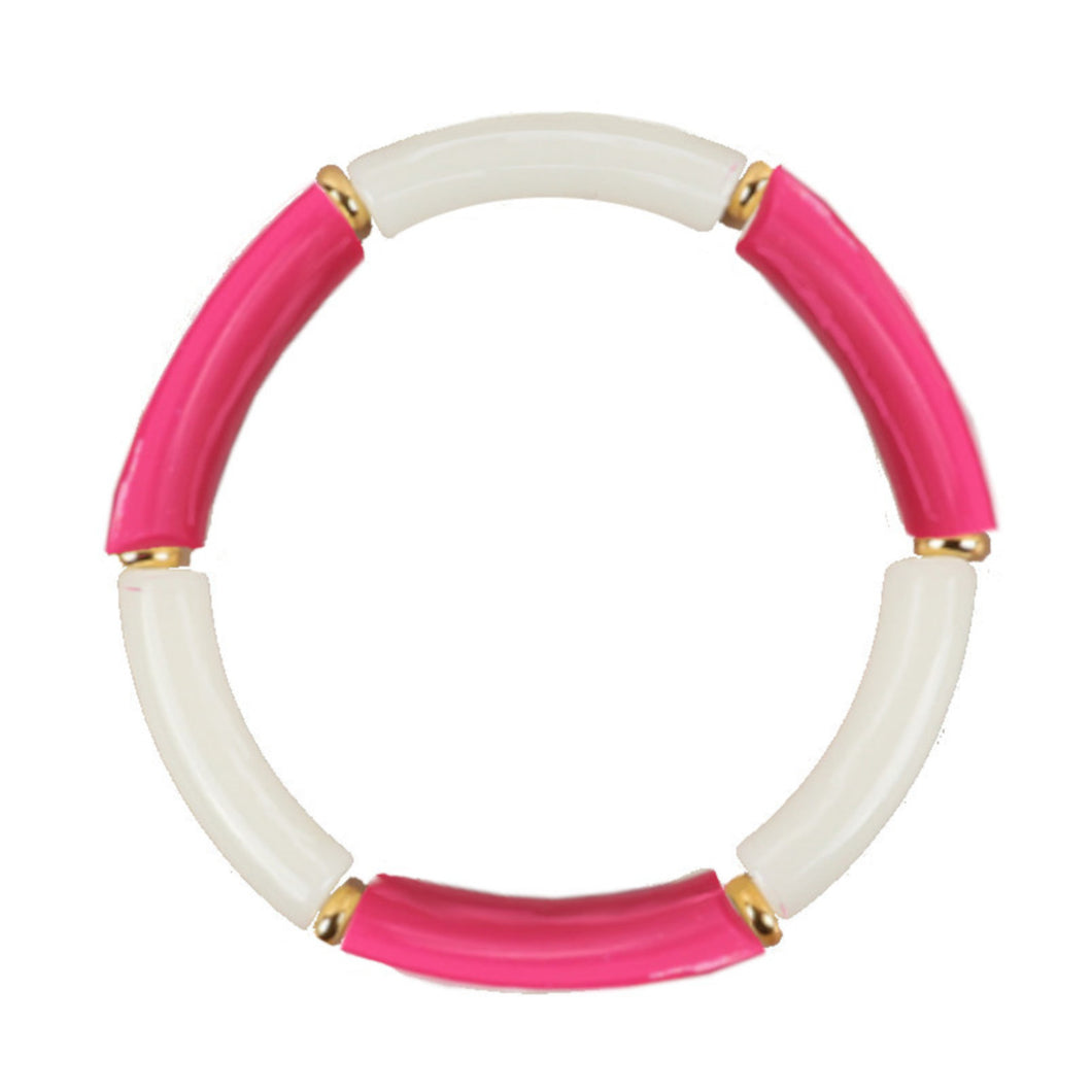 Thin Acrylic Tube Bracelet - Pink and White