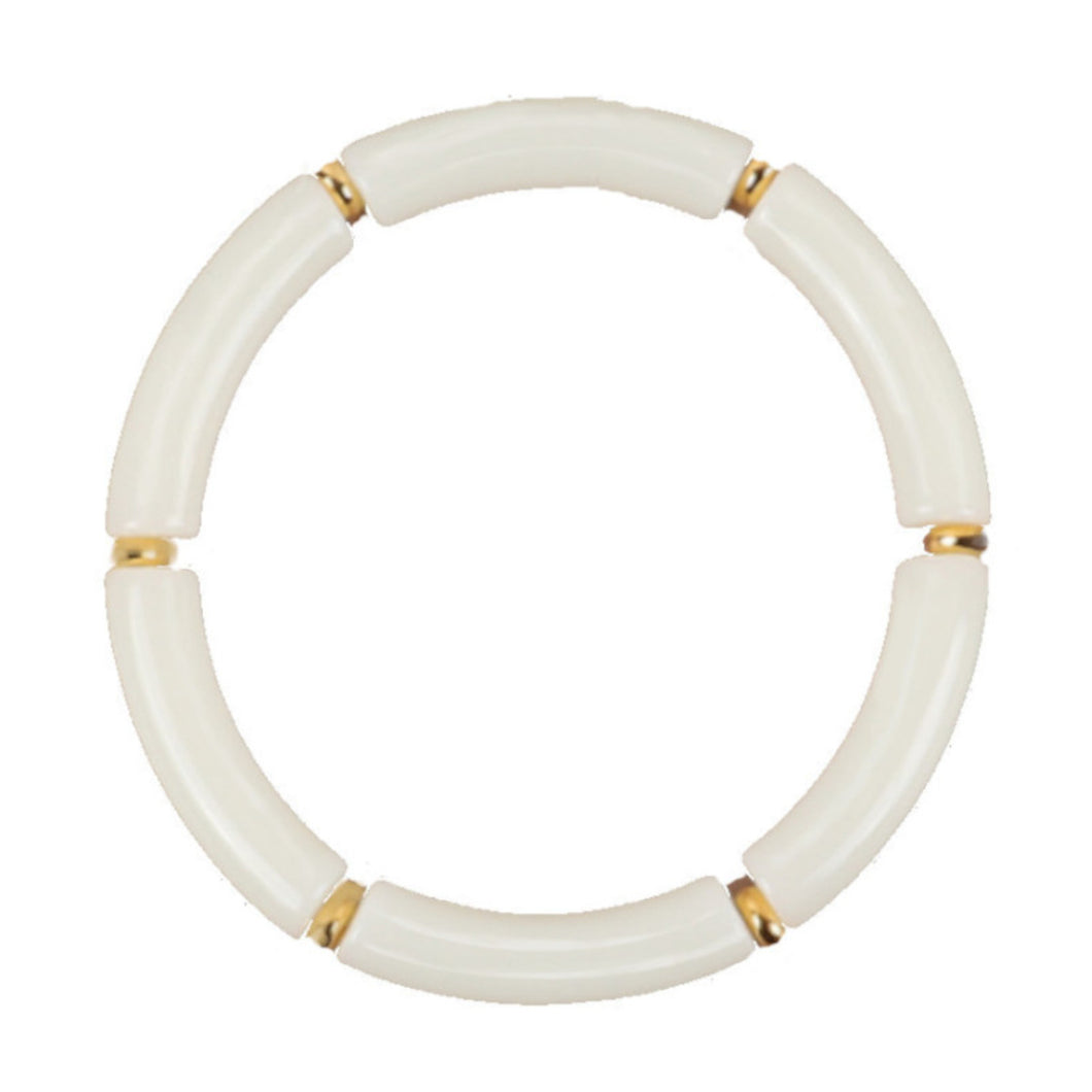 Thin Acrylic Tube Bracelet - White and Gold